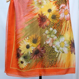 Kerudung Segi Empat Motif Flower-Orange